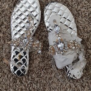 Fashion Nova Silver Embellished Rhinestone Sandals